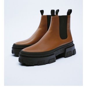 Zara low heeled textured lug sole ankle boots
